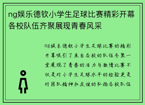 ng娱乐德钦小学生足球比赛精彩开幕各校队伍齐聚展现青春风采